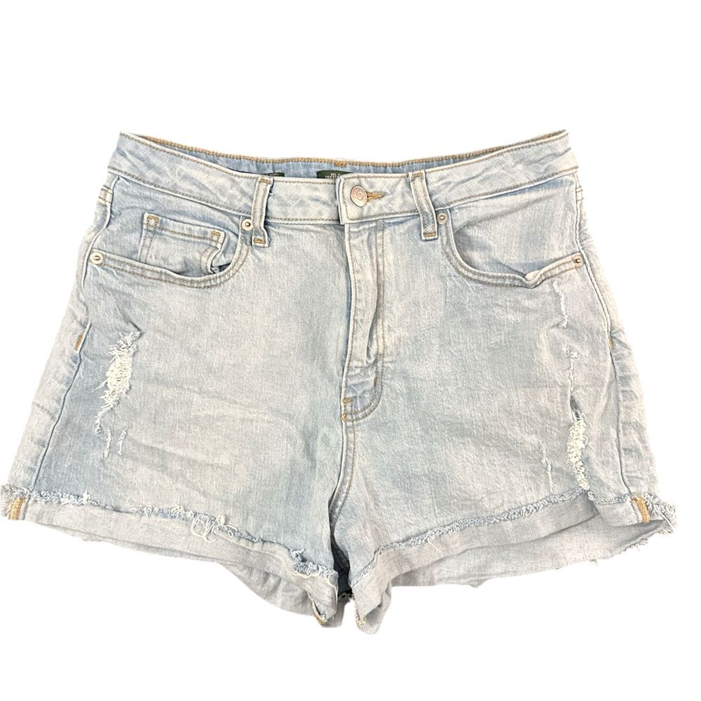 Wild Fable Super High Rise Rolled Cuff Denim Shorts Light Wash Distressed Sz 10
